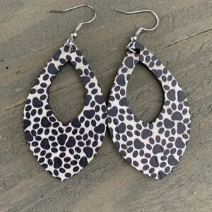 Black and White Paw Print Cork & Leather Teardrop - NEW